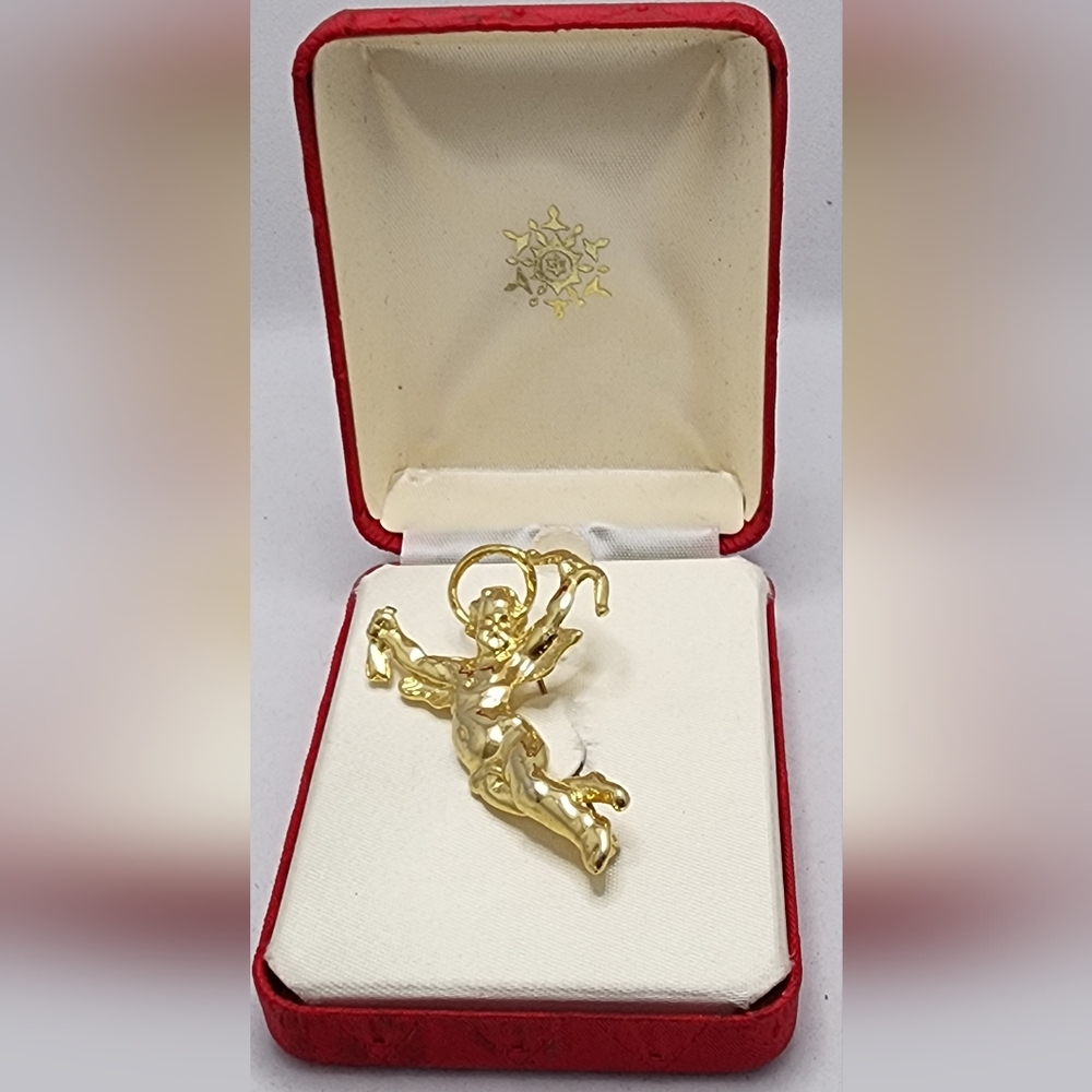 Vintage Angel Cherub Cupid with Arrows and Halo Gold Tone Pin Brooch